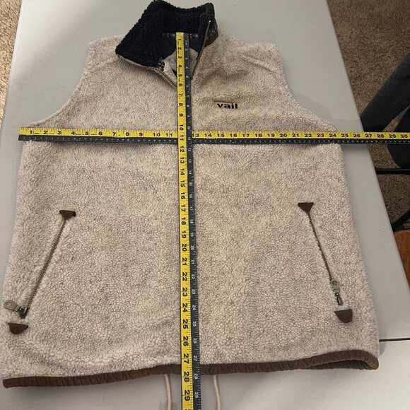 Vail Colorado Fleece Vest Mens XL Full Zip Pockets Cream Vintage - Picture 2 of 14